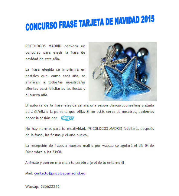 CONCURSO FRASE TARJETA DE NAVIDAD 2015 | Psicologos Madrid